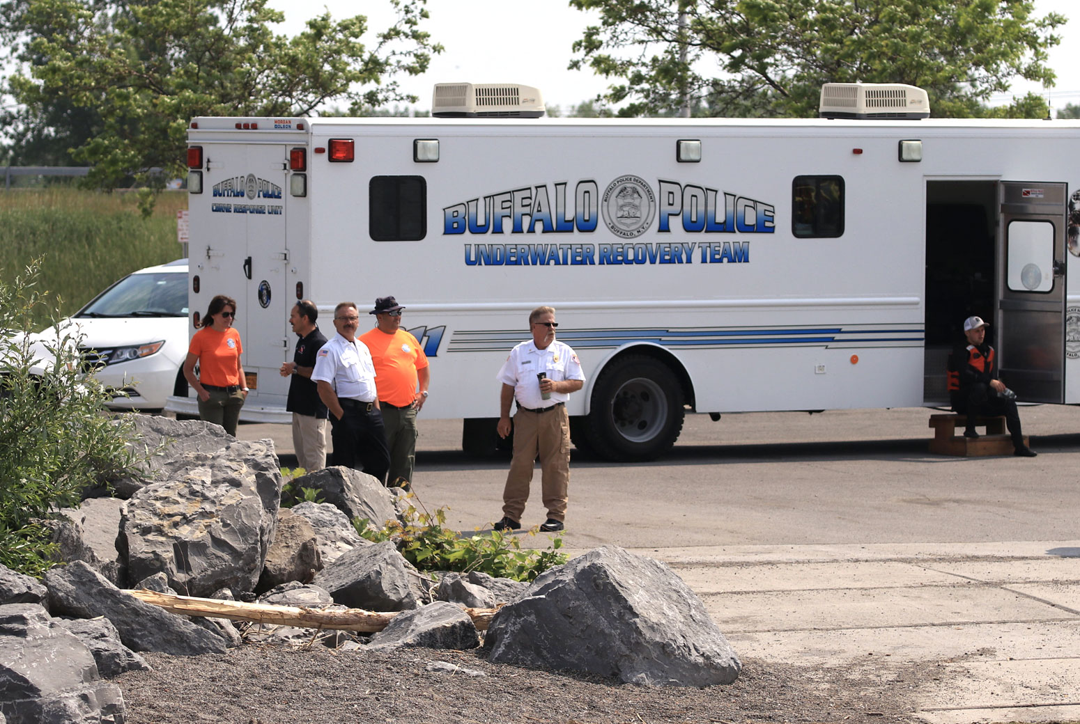 Buffalo Police rescue truck and service members at the waterfront